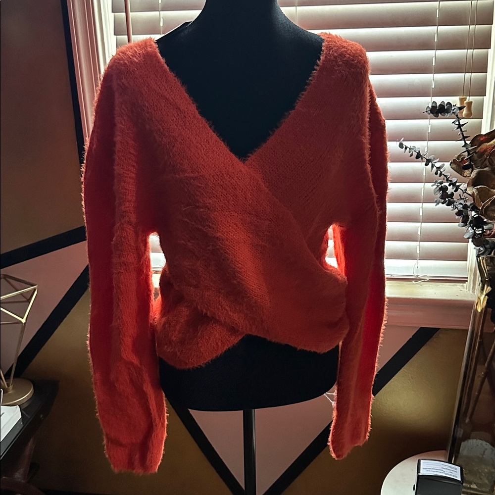 Fashion Nova Bright Orange V-Neck Sweater